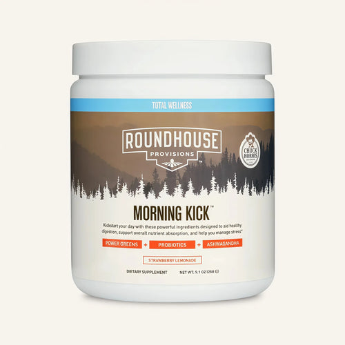 ROUNDHOUSE PROVISION Morning Kick, Zero Sugar Greens Superfood Powder Supplement with Ashwagandha, Collagen, Probiotics, Debloat Drink,  (Strawberry Lemonade) by Chuck Norris